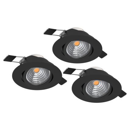 Eglo - Lot de 3 spots encastrables LED dimmables, 6,4 W, 230 V, Ø 8,8 cm, noir