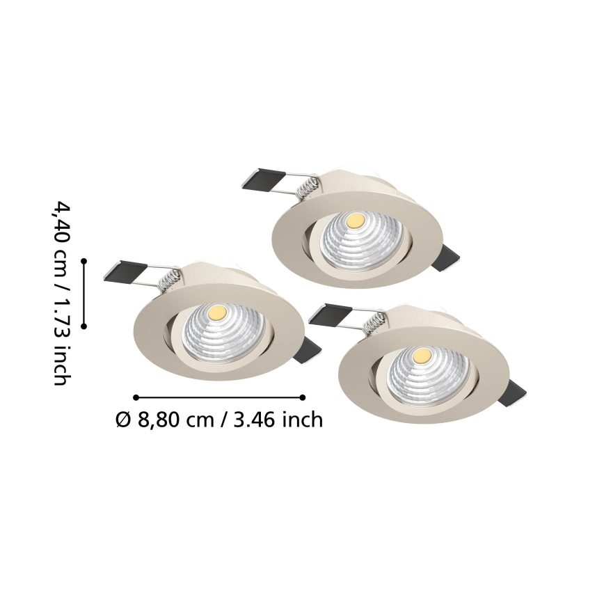 Eglo - Lot de 3 spots LED encastrables dimmables, 6,4 W, 230 V, Ø 8,8 cm, chrome mat