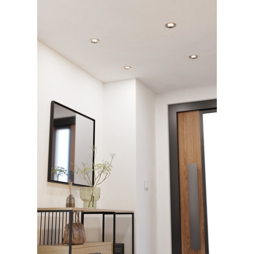 Eglo - Lot de 3 spots encastrés LED dimmables, 6,4 W / 230 V, Ø 8,8 cm, chrome mat