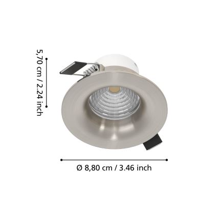 Eglo - Lot de 3 spots encastrés LED dimmables, 6,4 W / 230 V, Ø 8,8 cm, chrome mat