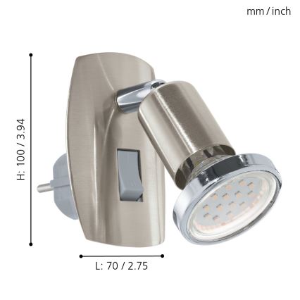 Eglo - Lampe LED à brancher sur prise 1xGU10/2,8W/230V chrome mat