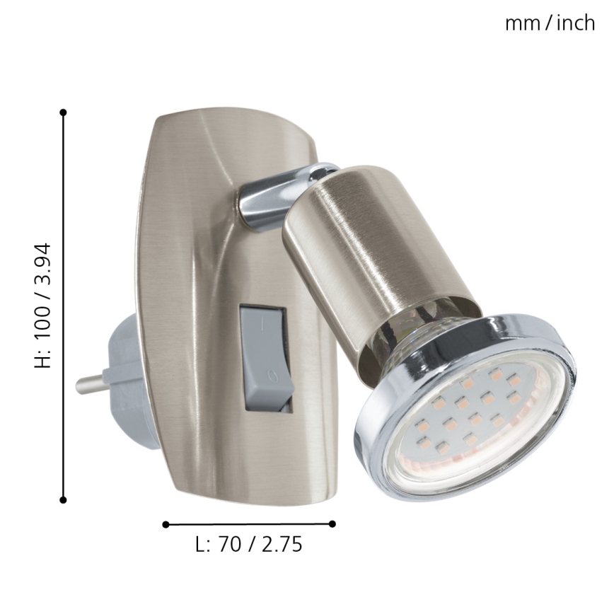 Eglo - Lampe LED à brancher sur prise 1xGU10/2,8W/230V chrome mat