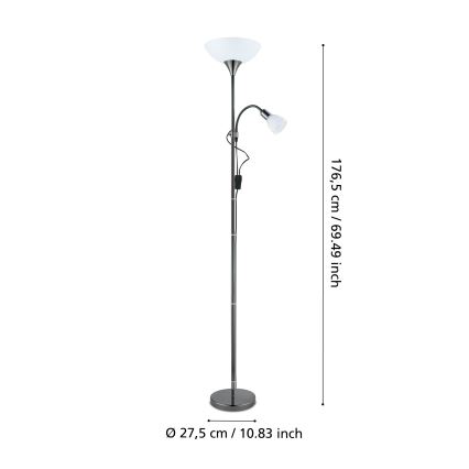 Eglo - Lampadaire 1xE27/60W/230V + 1xE14/25W/230V noir Chrome