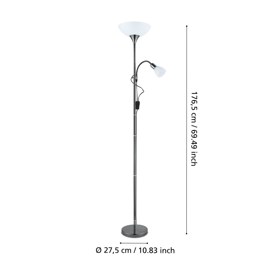 Eglo - Lampadaire 1xE27/60W/230V + 1xE14/25W/230V noir Chrome