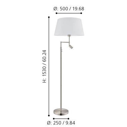 Eglo - Lampadaire 1xE27/60W + 1xLED/2,1W