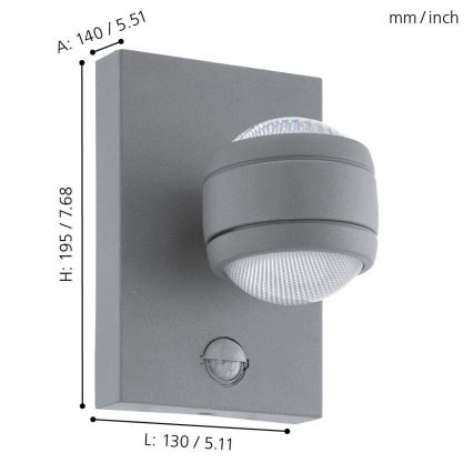 Eglo 96019 - Applique murale d'extérieur LED avec détecteur SESIMBA 1 2xLED/3,7W IP44