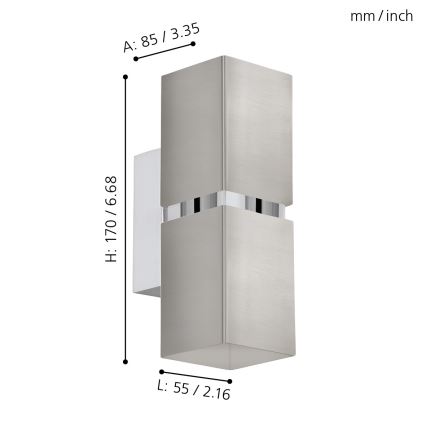 Eglo 96264 - Applique murale LED PASSA 2xGU10/2,8W/230V carrée