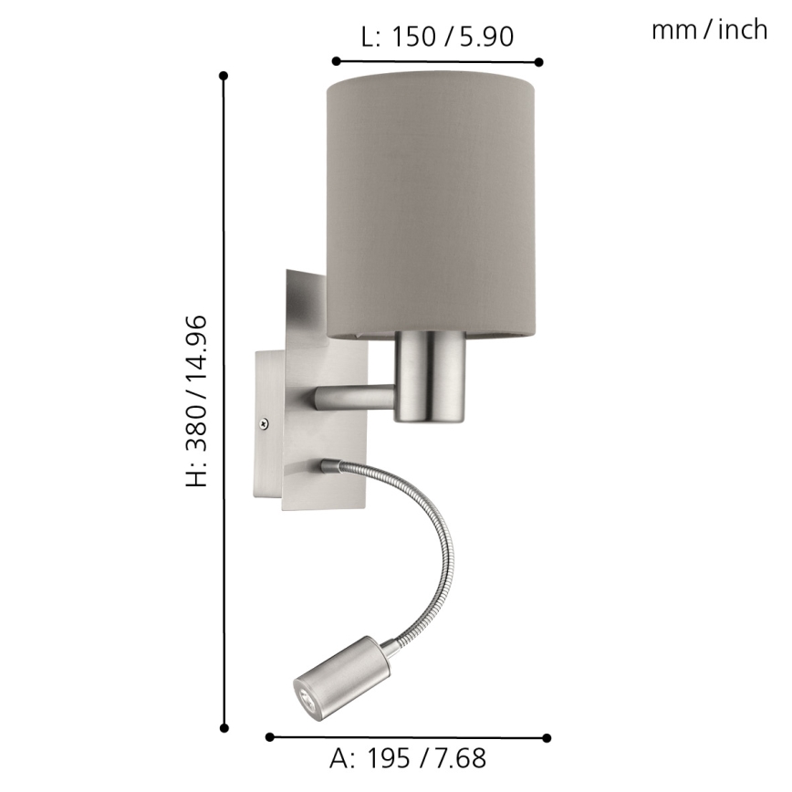 Eglo - Luminaire flexible 1xE27/40W+LED/3,8W taupe