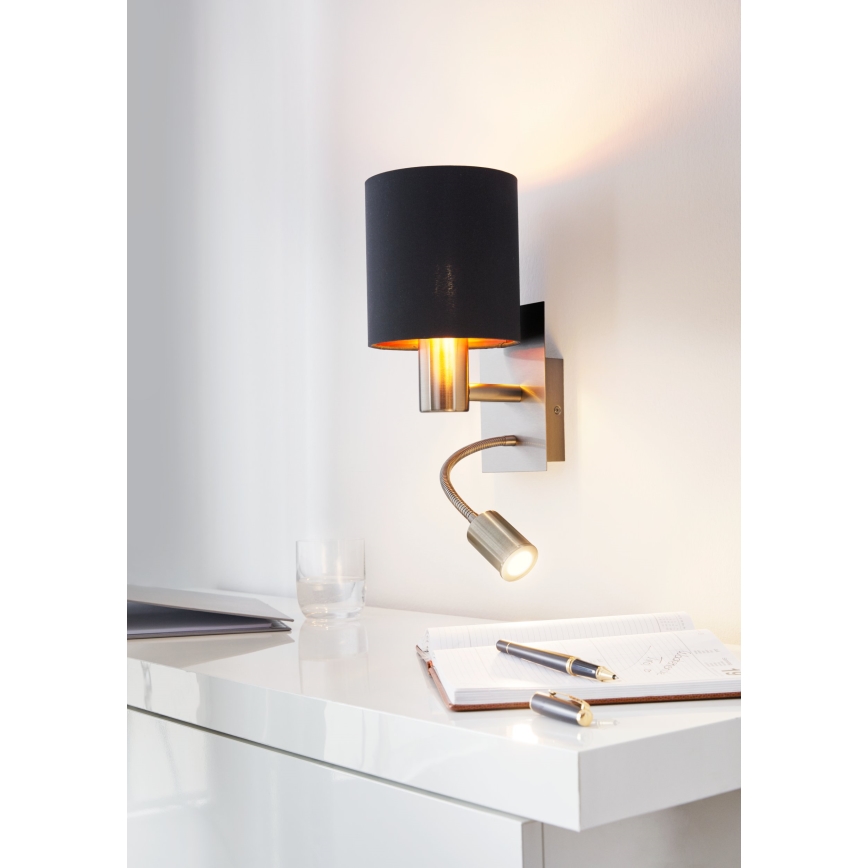 Eglo - Luminaire flexible 1xE27/40W+LED/3,8W noir