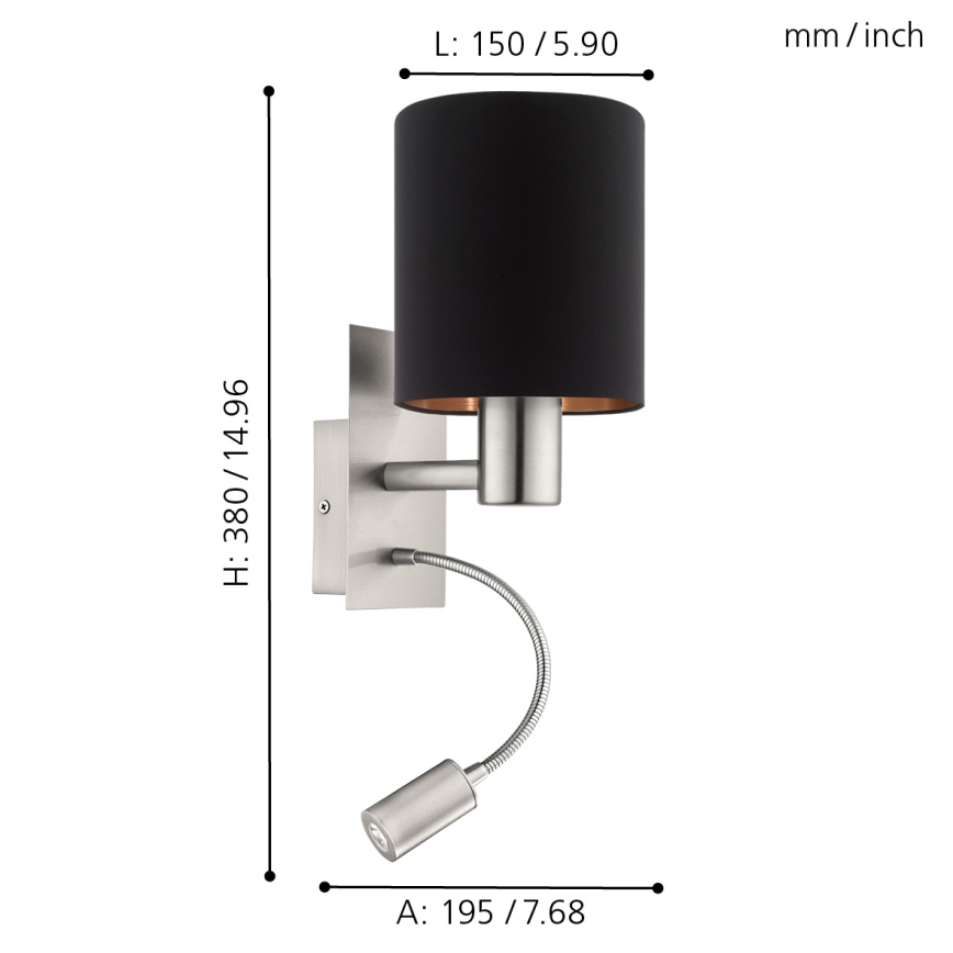 Eglo - Luminaire flexible 1xE27/40W+LED/3,8W noir