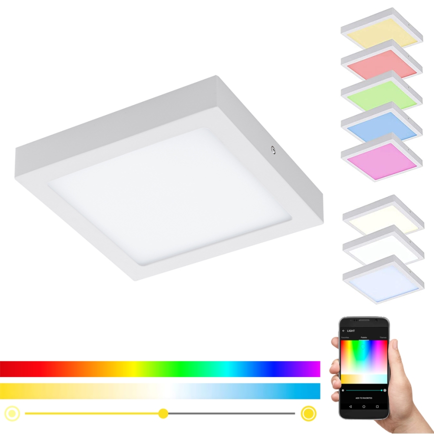 Eglo - Plafonnier LED RGBW à intensité réglable FUEVA-C LED/15,6W/230V Bluetooth 22,5x22,5 cm