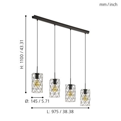 Eglo - Suspension 4xE27/60W/230V