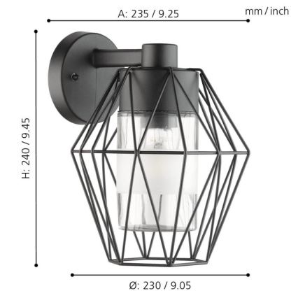 Eglo - Applique murale extérieure 1xE27/60W/230V IP44