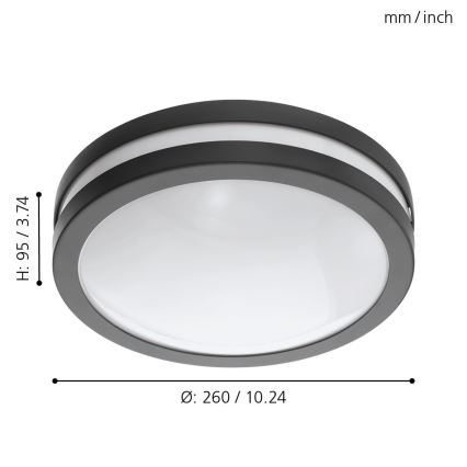 Eglo 97237 - Plafonnier LED dimmable pour salle de bains LOCANA-C LED/14W/230V IP44 anthracite