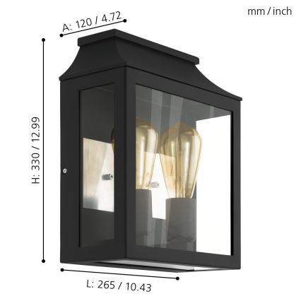 Eglo - Applique murale extérieure 2xE27/60W/230V IP44