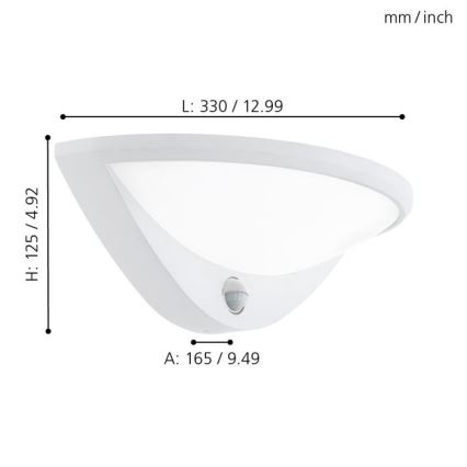 Eglo 97311 - Luminaire d'extérieur LED BELCREDA avec détecteur, 9,3 W, 230 V, IP44
