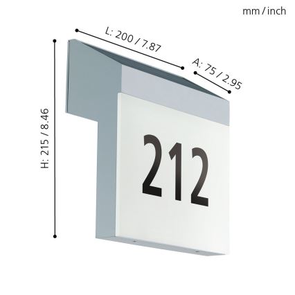 Eglo - Numéro de maison solaire LED/2W/3,7V 2000 mAh IP44