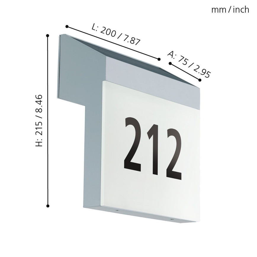 Eglo - Numéro de maison solaire LED/2W/3,7V 2000 mAh IP44