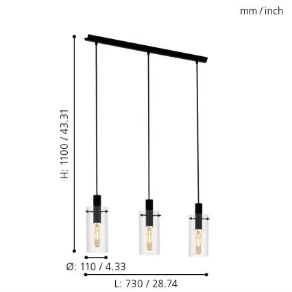 Eglo - Lustre avec fil 3xE27/60W/230V