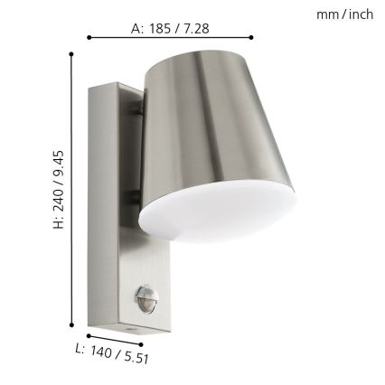 Eglo 97453 - Applique murale d'extérieur avec détecteur CALDIERO 1xE27/10W/230V IP44