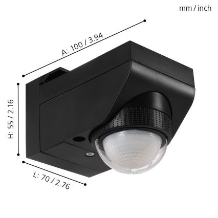 Eglo 97467 - Détecteur extérieur combiné de mouvement et crépusculaire DETECT ME 4 12 m noir IP44