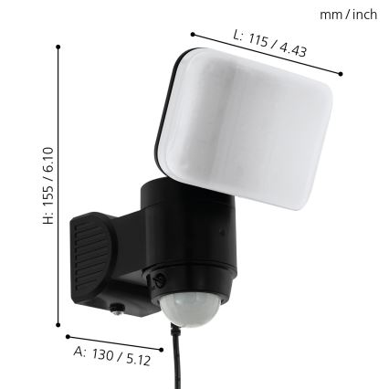 Eglo - Applique murale solaire LED avec détecteur, 3,7 V 1800 mAh, IP44