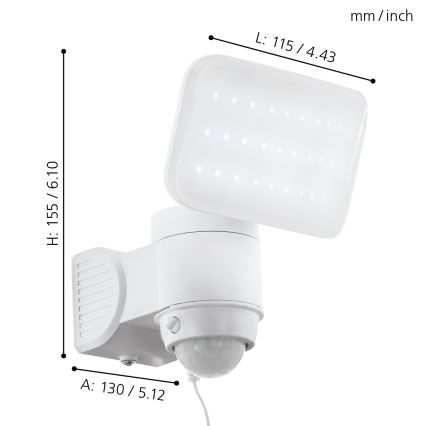 Eglo - Applique murale solaire LED avec détecteur LED/3,7 V 1800 mAh IP44