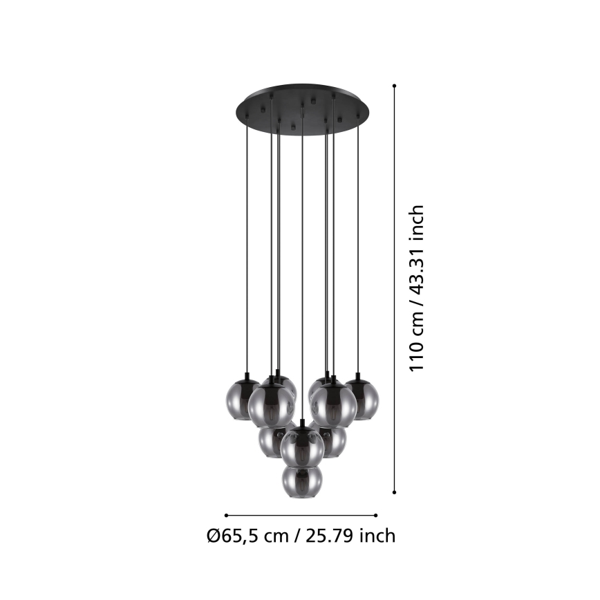Eglo - Suspension sur câble 10xE27/40W/230V noir/chrome brillant