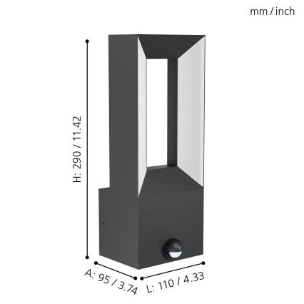 Eglo - Luminaire LED extérieur avec capteur 2xLED/5W/230V IP44