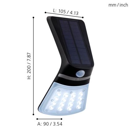 Eglo - Luminaire solaire LED avec détecteur, 2W/3,7V, 1200 mAh, IP44
