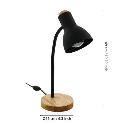 Eglo - Lampe de table 1xE27/40W/230V noir