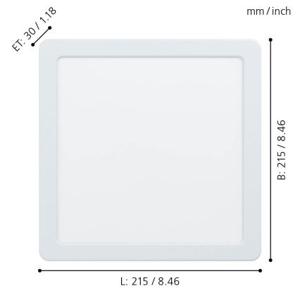 Eglo - Plafonnier encastré LED 16,5W/230V 21,6x21,6 cm