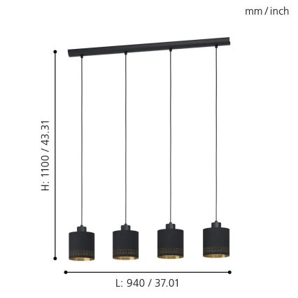 Eglo - Suspension avec fil 4xE27/28W/230V