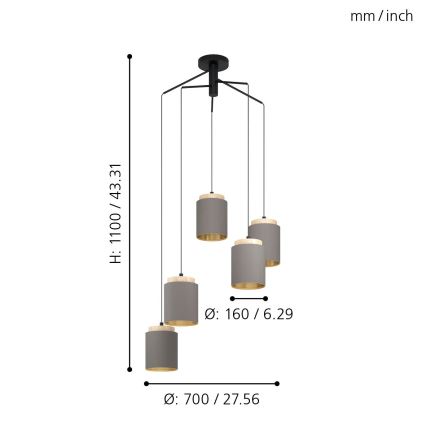 Eglo - Suspension filaire 5xE27/40W/230V araignée