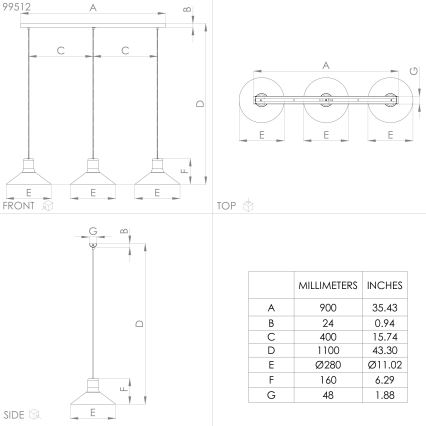 Eglo - Suspension filaire 3xE27/28W/230V