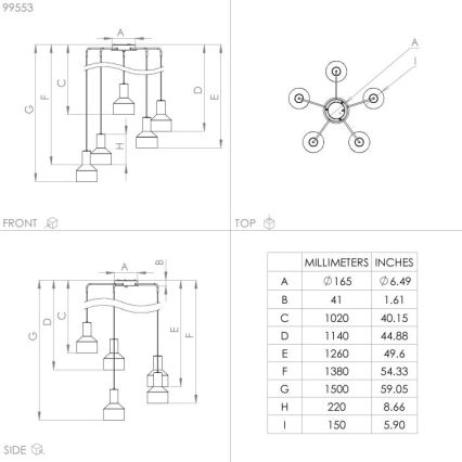 Eglo - Suspension filaire 5xE27/40W/230V