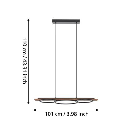Eglo - Suspension LED dimmable sur câble 2xLED/12,5W/230V+LED/15,5W 3000K marron/noir