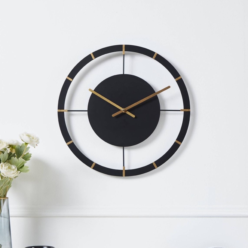 Eglo - Horloge murale 1xAA d. 40 cm noir/doré