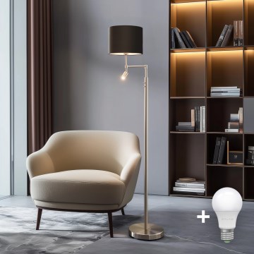 Eglo - Lampadaire LED TUNJA 1xE27/60W/230V + LED/2,1W Ø 30 cm chrome mat/marron