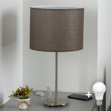 Eglo - LED  Lampe de table TUNJA 1xE27/60W/230V 38,5 cm chrome mat/marron