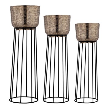 Eglo - LOT 3x Pot de fleurs en métal noir/doré