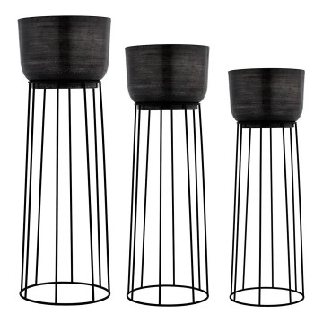 Eglo - LOT 3x Pot de fleurs en métal noir