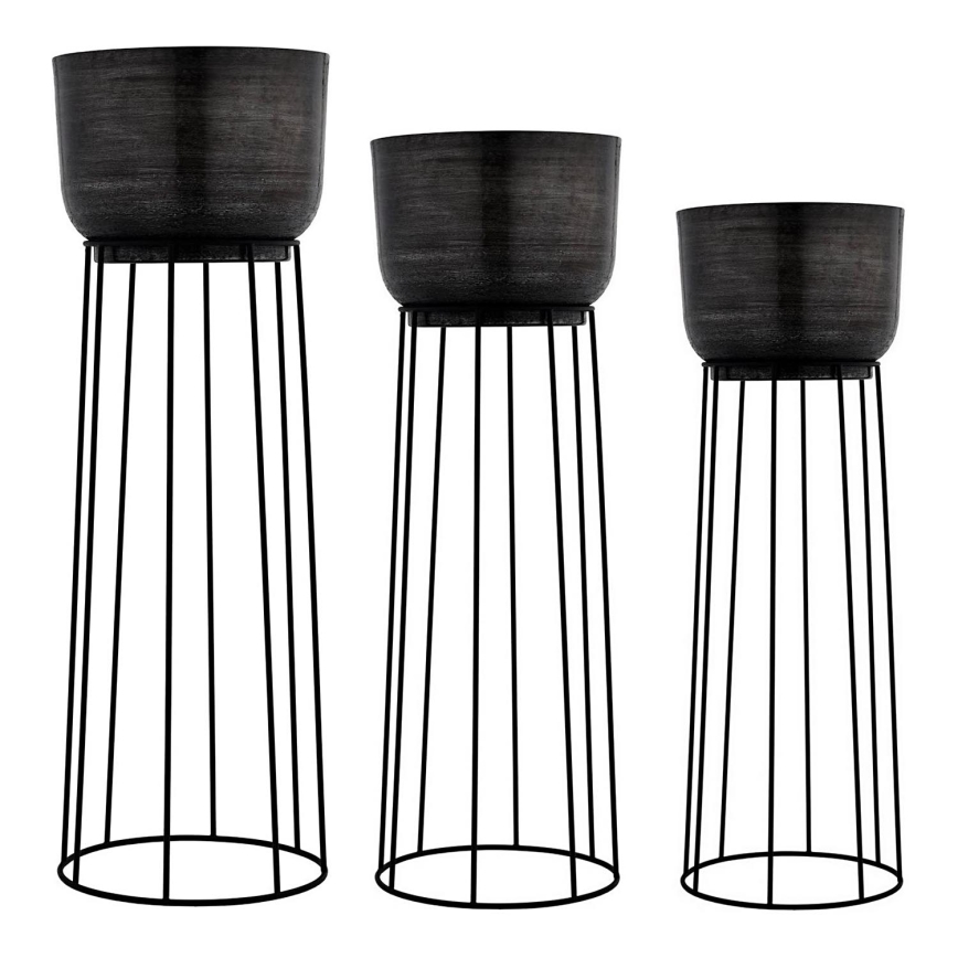 Eglo - LOT 3x Pot de fleurs en métal noir