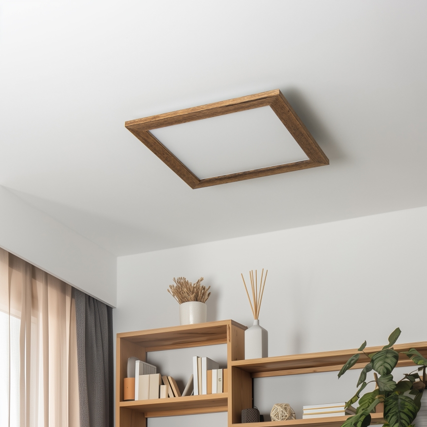 Eglo - Panneau en saillie à intensité variable POZZALLO WOOD LED/21W/230V 2700-6500K 49,5x49,5 cm marron + télécommande