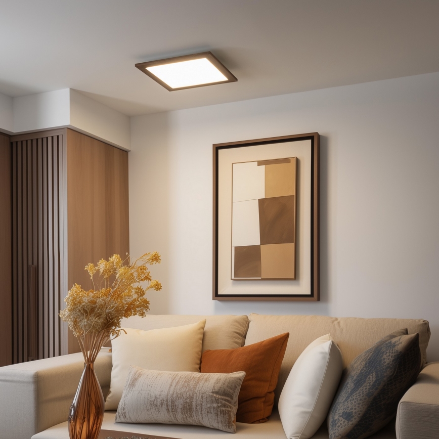 Eglo - Panneau en saillie à intensité variable POZZALLO WOOD LED/21W/230V 2700-6500K 49,5x49,5 cm marron + télécommande