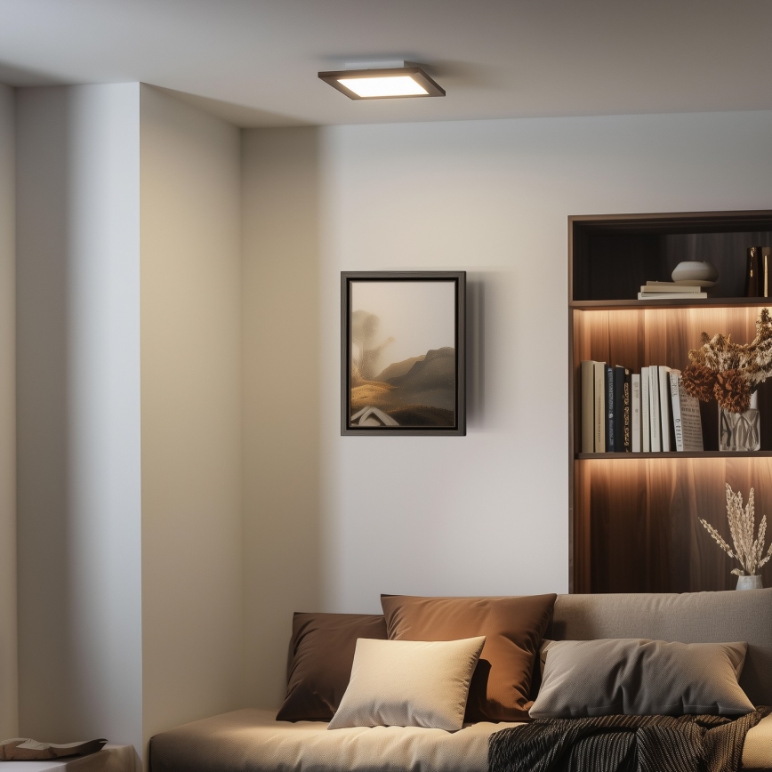 Eglo - Panneau LED RGBW dimmable à montage en saillie SALOBRENA-C WOOD LED/16W/230V 2700-6500K 34x34 cm brun foncé + télécommande