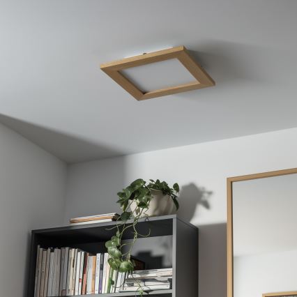 Eglo - Plafonnier LED RGBW dimmable en saillie SALOBRENA-C WOOD LED/16W/230V 2700-6500K 34x34 cm marron + télécommande