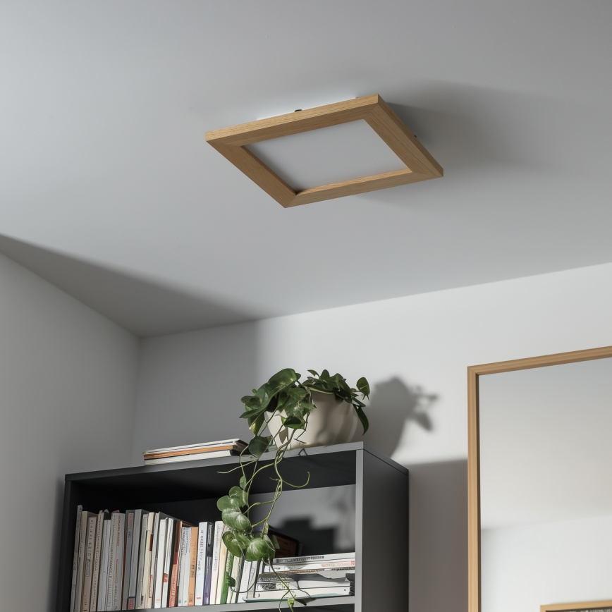 Eglo - Plafonnier LED RGBW dimmable en saillie SALOBRENA-C WOOD LED/16W/230V 2700-6500K 34x34 cm marron + télécommande