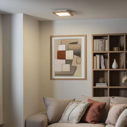 Eglo - Plafonnier LED RGBW dimmable en saillie SALOBRENA-C WOOD LED/16W/230V 2700-6500K 34x34 cm marron + télécommande