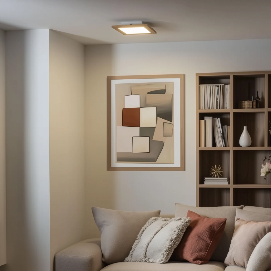 Eglo - Plafonnier LED RGBW dimmable en saillie SALOBRENA-C WOOD LED/16W/230V 2700-6500K 34x34 cm marron + télécommande